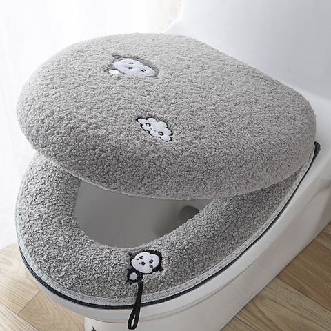 2 unids/set cojín + tapa tapete del asiento del inodoro de baño Universal caliente lavables suaves de Closestool funda de asiento de invierno de bidé esteras ► Foto 1/6