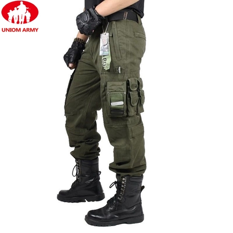 Pantalones CARGO para hombre, ropa de ejército, pantalones tácticos, trabajo militar, muchos bolsillos, estilo militar de combate, Pantalones rectos ► Foto 1/6