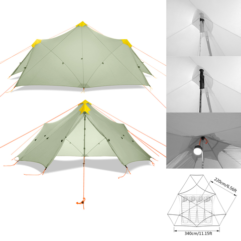 Flysheet ultraligero para acampar en 4 estaciones, para 6-8 personas, 680g, revestimiento de silicona de dos caras, nailon, inalámbrico, gran tienda de mochilero impermeable ► Foto 1/6