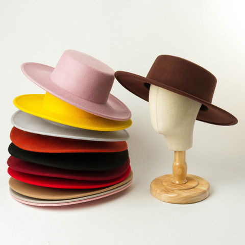 Sombrero plano de lana para mujer, sombrero plano de fieltro de estilo de viaje de compras ► Foto 1/6