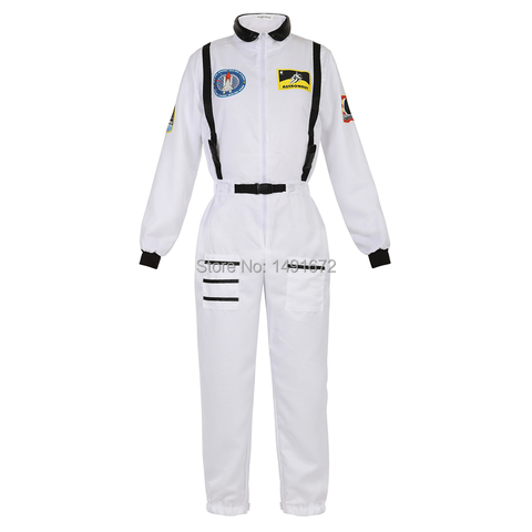 Disfraz de astronauta adulto para hombre y mujer, traje espacial de vuelo, mono de una pieza para halloween, azul, blanco y naranja ► Foto 1/5