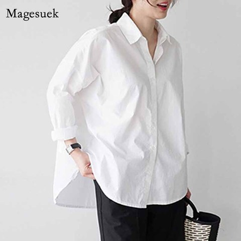 Señora de la Oficina de algodón blanco blusa de las mujeres 2022 manga larga de talla grande mujer blusas Casual botón camisa superior 12650 ► Foto 1/6