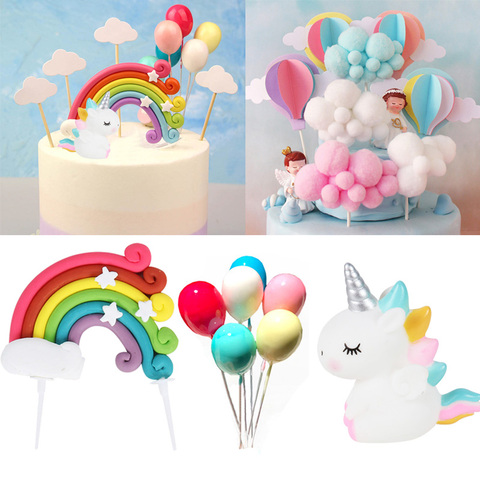 Pastel de unicornio para niños, globo de nube de arcoíris, decoración de tartas, banderas para pastel de cumpleaños, recuerdo para Baby Shower ► Foto 1/6