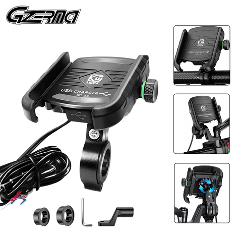 Soporte de aluminio para teléfono para motocicleta, resistente al agua, con cargador USB QC 3,0, soporte de teléfono para motocicleta ATV, espejo GPS ► Foto 1/6