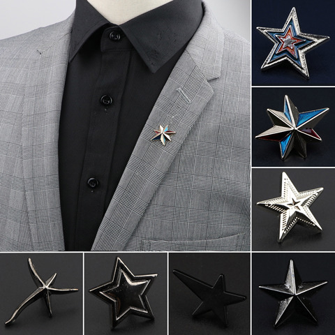 Los hombres avanzados estrella Chic insignias broches Pin de Chal Pines de solapa sombrero camisa broches de cuello en ropa fiesta diario accesorio ► Foto 1/6