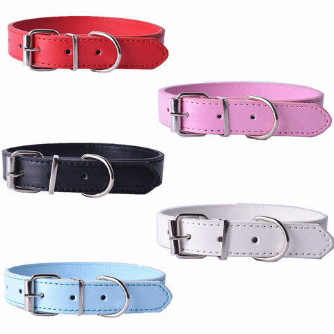 Collar de piel sintética para perros pequeños, hebilla ajustable, color azul, blanco, rosa y morado, 4 tamaños, negro, rojo y rosa ► Foto 1/6