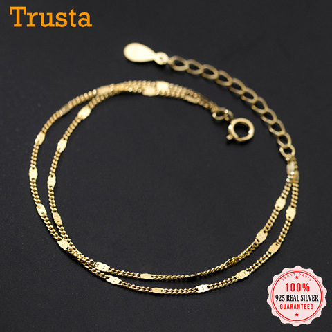 Trustdavies-pulsera de doble cadena para mujer, de Plata de Ley 925 auténtica, joyería fina S925 para boda, regalo DA199 ► Foto 1/6