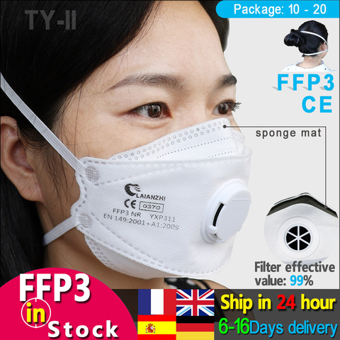LAIANZHI-mascarilla facial FFP3 con válvula de aire, máscara protectora desechable pm2.5, máscara higiénica con filtro del 99% ► Foto 1/6