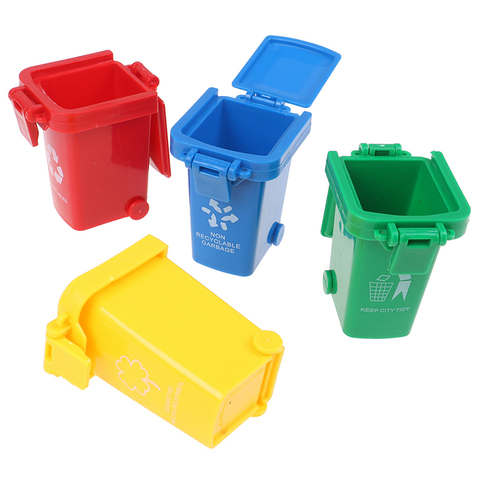 Nuevo 4 unids/set Mini cubo de basura de juguete de camión de basura latas de cubo de vehículo en el borde de la curva juguetes de simulación de chico muebles de juguete de regalo ► Foto 1/6