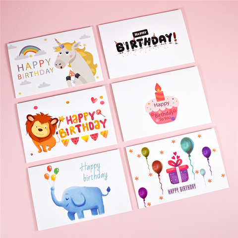 Tarjetas de cumpleaños para niños, tarjetas de felicitación con dibujos de unicornios, con sobre, en blanco, interior, 6x4 ► Foto 1/6