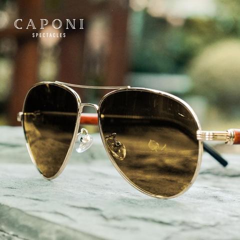 CAPONI-gafas de sol de visión nocturna para hombre, lentes de sol polarizadas fotocromáticas, con patas de madera, para conducción de piloto, protección UV, BSYS409 ► Foto 1/6