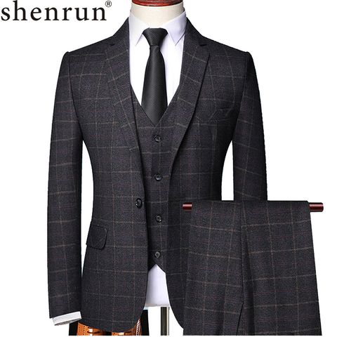 Shenrun-traje a cuadros para hombre, traje de cuadros ajustados para negocios, Formal, informal, para oficina, fiesta, graduación y boda, 3 piezas, primavera y otoño ► Foto 1/6