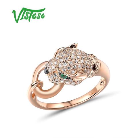 VISTOSO-anillo de oro auténtico para mujer, 14K, 585, leopardo dorado, Esmeralda, Diamante brillante, joyería fina de compromiso de aniversario ► Foto 1/5