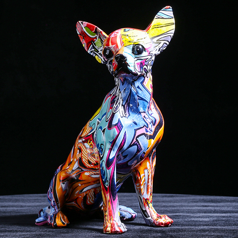 Estatua de perro Chihuahua de Color creativo, adornos para el salón, hogar, oficina, escultura de resina, artesanías, decoración de tienda ► Foto 1/6