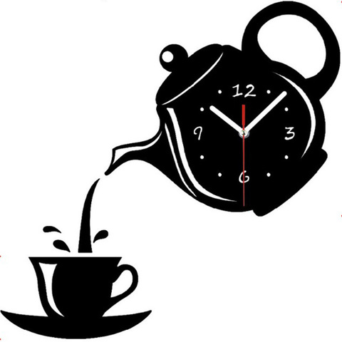 Diy creativo de taza de acrílico para café tetera 3D Reloj de pared de cocina decorativos Relojes de pared comedor sala de la Casa Decor reloj ► Foto 1/5