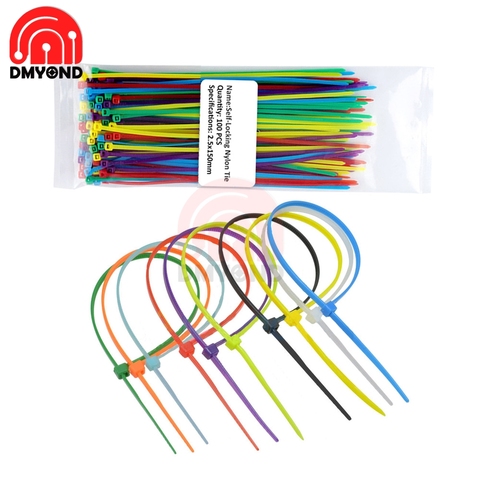 100 Uds colorido 10 Color Auto-bloqueo sujetacables de Nylon 2,5x200mm 2,5x150mm 2,5x100mm Cable de alambre de plástico Zip vinculante de correas ► Foto 1/6