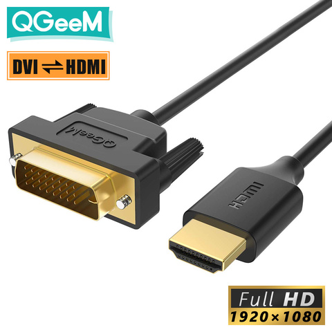 QGeeM Cable HDMI a DVI Adaptador HDMI DVI bidireccional para Xiaomi Xbox Series X PS5 PS4 TV Box Chromebook Laptops Tablets Notebook Cable digital 1080P Male to Male DVI a HDMI Splitter DVI-D 24 + 1 Cord Cables ► Foto 1/6