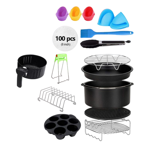 Freidora de aire de 8 pulgadas, 13 Uds. Freidora de accesorios para aire, compatible con todos los accesorios 4.2QT-6.8QT, accesorios para freidora profunda con soporte de Metal para Pizza, herramienta de cocina ► Foto 1/6