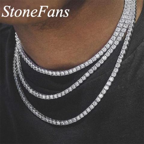 Stonefans-collar de cadena de tenis rosa para hombre y mujer, gargantilla de diamantes de imitación de cristal negro, chapado en oro y plata, joyería ► Foto 1/6