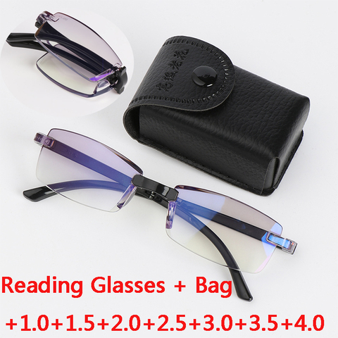 Gafas de lectura plegables para hombre y mujer, anteojos de lectura plegables para presbicia, para ordenador Vintage, con estuche, 1,0, 1,5, 2,0, 2,5, 3,0, 3,5 ► Foto 1/6