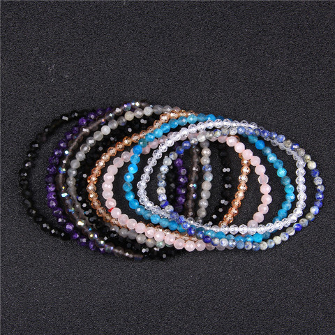 De calidad superior 4mm hecho a mano de Micro cuentas facetadas de las mujeres de la pulsera Charoite Natural labradorita lapis lazuli obsidiana pulsera de cuentas ► Foto 1/6