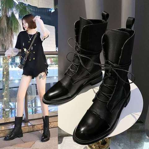 Botas planas de charol de estilo británico para mujer, botas en Punta negras, bonitas, para motocicleta, talla grande 43 ► Foto 1/6