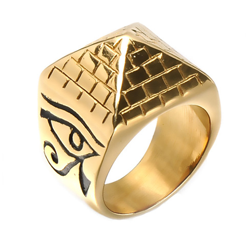 Anillo de pirámide egipcia antigua de acero inoxidable, adorno de ojo del faraón de Horus, Oriente Medio ► Foto 1/6