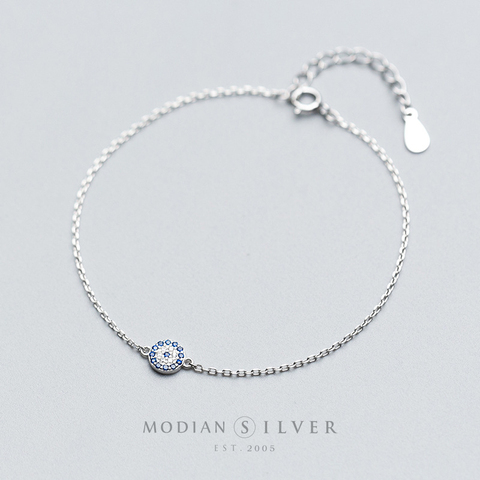 Modian-pulsera de cadena de ojos redondos para mujer, Brazalete de eslabones de cristal azul de Plata de Ley 925 auténtica 100%, accesorio de moda para mujer y Niña ► Foto 1/5