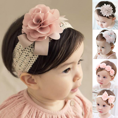 Diadema de flores para bebés, bandana de encaje elástica Floral para niños y niñas, turbante, banda para el pelo para niños, accesorios para el cabello ► Foto 1/6