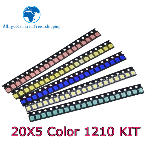 Lote de diodo de luz Led SMD 100 kit con luz LED DIY, 5 colores, Ultra brillante, rojo, verde, azul, amarillo, blanco, 1210 unidades ► Foto 1/6
