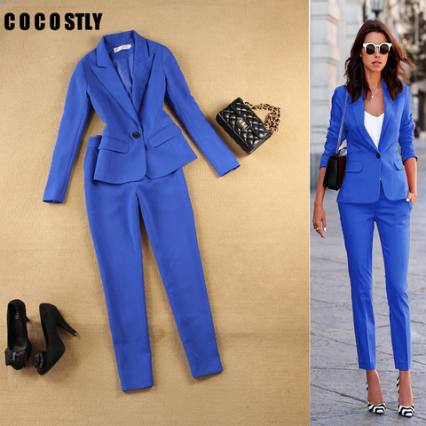 Traje Formal de 2 piezas para mujer, conjunto de Blazer y pantalones de  oficina, ropa de trabajo y negocios, color morado, amarillo y azul,  primavera y otoño - AliExpress