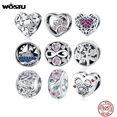 WOSTU-Cuenta para pulsera plata de primera ley forma de corazón, abalorio para brazalete, plata esterlina 925, diseño Retro, flor, Plata de Ley 925 auténtica, CQC1323 ► Foto 1/6