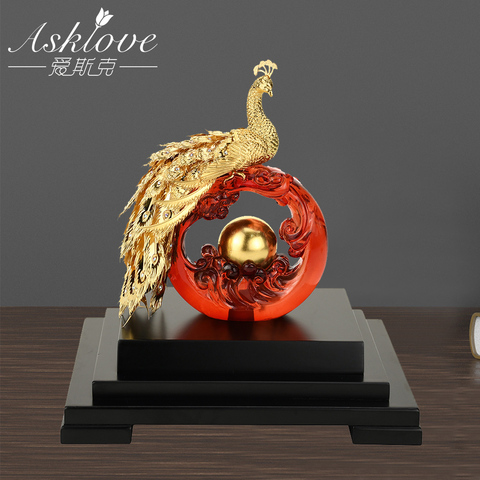 Asklove, adorno de Fénix Dorado, estatua de pavo real en 3D, decoración de aluminio dorado de 24K, figuras en miniatura, artesanías de escritorio, regalos para decoración del hogar ► Foto 1/6