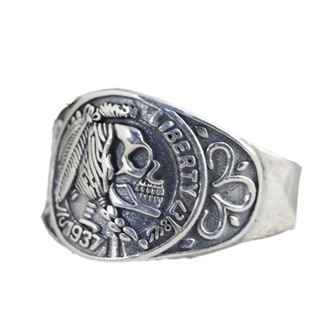 Anillo de plata de primera ley con forma de calavera para hombre y mujer, sortija ajustable, plata esterlina 925, estilo retro tailandés, 100% ► Foto 1/6