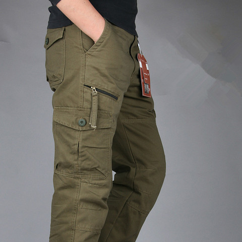 Pantalones de chándal tácticos multibolsillo para hombre, pantalones sueltos de algodón de combate, trabajo militar, rectos ► Foto 1/6