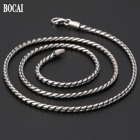 BOCAI nuevo real S925 joyería de plata pura de los hombres y las mujeres retro Collar de plata tailandesa simple salvaje giro collar tipo cadena hasta la clavícula ► Foto 1/6