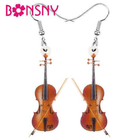 Bonsny-pendientes de Violín de Color madera acrílica para mujer y niña, joyería de gota con estampado, accesorio de regalo clásico ► Foto 1/5