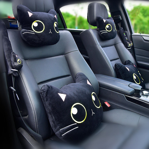 Funda de almohada de cuello para coche, caricatura de la cabeza del gato, reposacabezas de coche, cojín de viaje, cinturón de seguridad de gato, almohadillas de hombro, cubierta de espejo retrovisor ► Foto 1/5