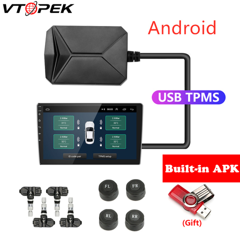 Sistema de supervisión de presión de neumáticos USB Android TPMS sistema de alarma de pantalla 5V sensores internos navegación Android Radio de coche 4 sensores ► Foto 1/6