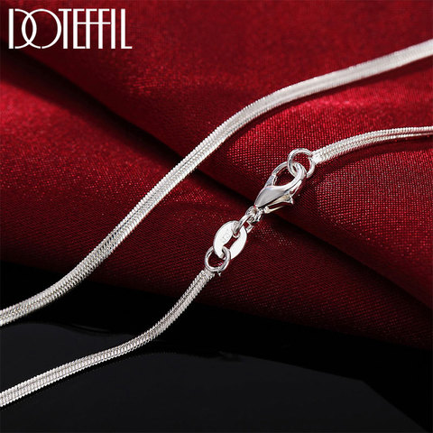 DOTEFFIL de Plata de Ley 925/16/18/20/22/24/26/28/30 pulgadas, 2mm cadena serpiente plana Collar para las mujeres de la moda de joyería de la boda ► Foto 1/6