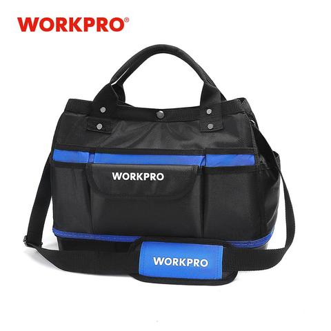 WORKPRO-Bolsa de almacenamiento de herramientas, kit de herramientas de boca ancha 1680D, impermeable, organizador de herramientas de gran capacidad, 15 pulgadas ► Foto 1/6