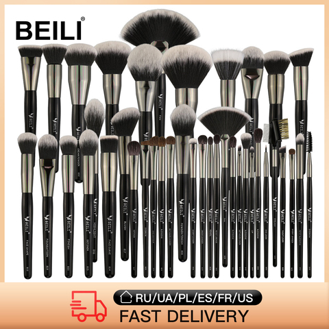 Set de brochas de maquillaje profesional negras de lujo BEILI de 40/35/15 piezas, cepillos de base de polvo grandes, brochas de maquillaje para pelo de cabra ► Foto 1/6