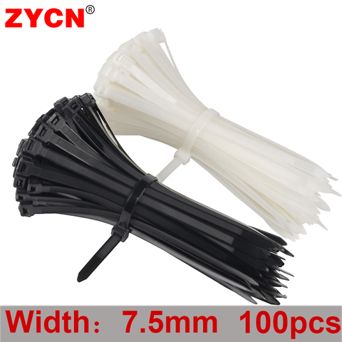 ZYCN 8 Series ancho 7,5 MM x 200 /250 /300 /350 lazos de nailon de Cable de alambre de plástico fijo robusto Blanco/negro de auto-bloqueo fuerte ► Foto 1/4