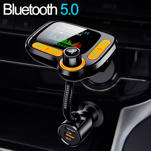 JINSERTA Surpport 64GB USB reproductor de MP3 Kit de coche manos libres Bluetooth transmisor FM QC3.0 cargador rápido TF AUX receptor de audio ► Foto 1/6