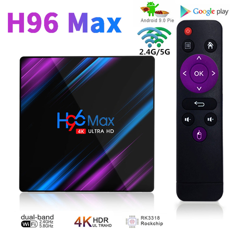 H96 MAX Android 9,0 caja de TV RK3318 Quad Core 2,4G/5G Wifi 4GB RAM 64GB ROM 4K Media player BT4.0 Google Smart decodificador ► Foto 1/6