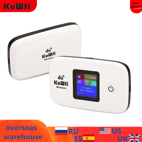 KuWfi desbloqueado 150Mbps 3G 4G LTE Wifi Router móvil Wifi Hotspot 2400mAH de la batería con tarjeta SIM pantalla LCD con ranura de hasta 10 usuarios ► Foto 1/6