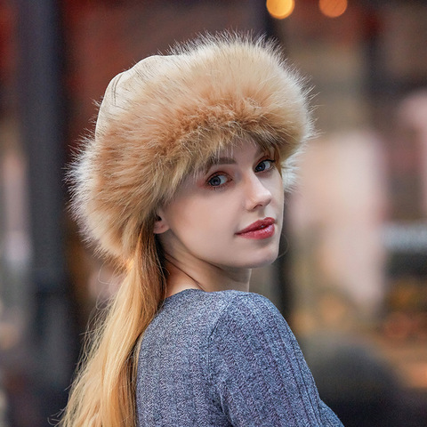 Gorro ruso cálido y grueso para mujer, gorro de piel de ante, a prueba de viento, de Mongolia, piel de zorro ► Foto 1/6