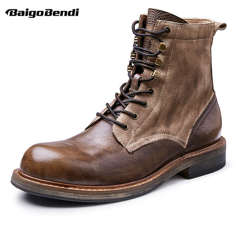 ¡Nuevo! Western Cowboy-botas para hombre de cuero genuino con punta redonda y media pantorrilla, zapatos de invierno, media pantorrilla, varios colores ► Foto 1/6