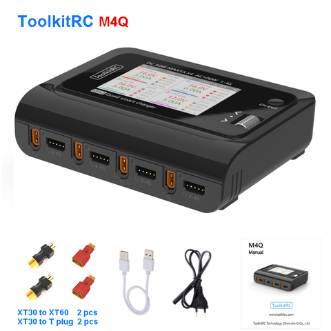 ToolkitRC-cargador inteligente M4Q 4x50W 5A AC 100W, 4 puertos DC XT60/XT30 opcional, brazo de 32 bits IPS, pantalla gran angular transparente brillante ► Foto 1/6