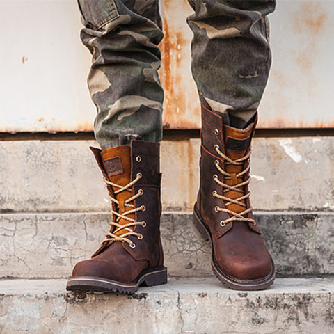 Zapatos de senderismo para hombre, botas de caza impermeables, botines tácticos de combate al desierto, calzado de trabajo militar, zapatillas de cuero para caminar, parte superior alta ► Foto 1/6